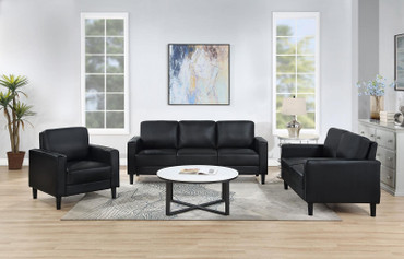 Ruth 3-piece Upholstered Track Arm Faux Leather Sofa Set Black / CS-508361-S3