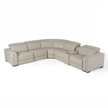 Modrest Frazier - Modern Light Grey Leather Sectional Sofa with 3 Recliners + Console / VGKM-KM268H-LG-GRY-SECT-C