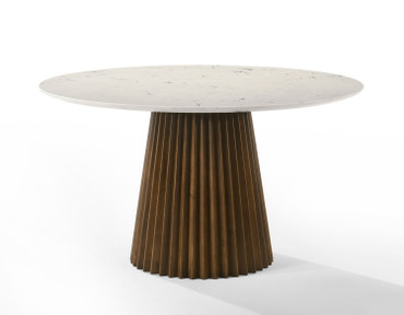 Modrest Nancy - Mid-Century Modern White Marble + Walnut Round Dining Table / VGMAMIT-5347