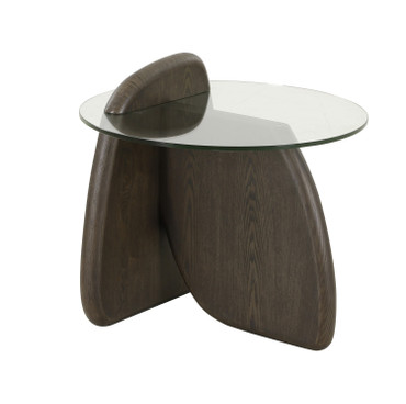 Modrest Buxton - Mid-Century Modern Glass + Dark Walnut End Table / VGOD-LZ-274E-END