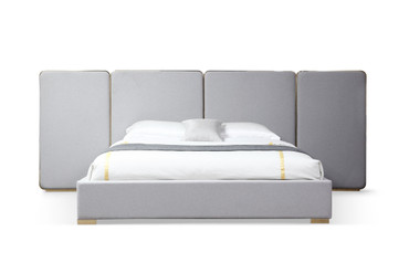 Eastern King Modrest Athena - Modern Light Grey Linen + Gold Bed / VGVC-BD2233-BED-EK