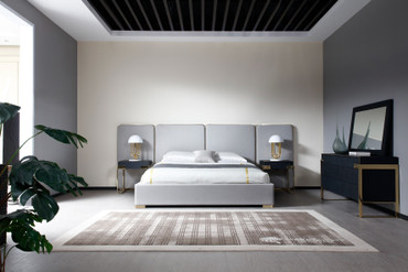 Eastern King Modrest Athena & Rothsay - Modern Grey Fabric + Wenge + Gold Bedroom Set / VGVC-BD2233-SET-EK