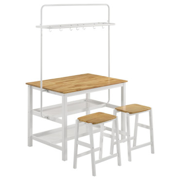 Hollis 3-piece Kitchen Island Counter Height Table with Stools Brown and White / CS-122246-S3