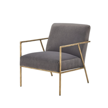 Modrest Gibbons - Modern Grey Velvet + Forged Gold Accent Chair / VGMY-2721-GRY
