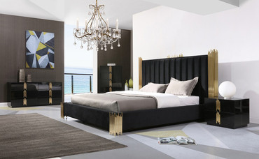 Queen Modrest Token Modern Black & Gold Bedroom Set / VGVCBD815-SET-Q