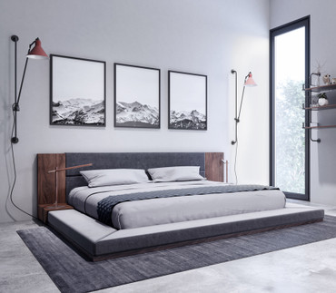 Queen Nova Domus Jagger Modern Dark Grey & Walnut Bed / VGMABR-55-BED-Q