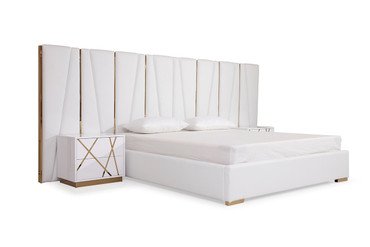 California King Modrest Nixa Modern White Bonded Leather & Gold Bed / VGVCBD1909-WHT-CK