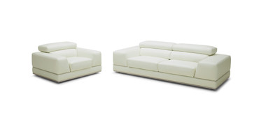 Divani Casa Chrysanthemum Modern White Genuine Leather Sofa Set / VGKK1576-SET-WHT-FL