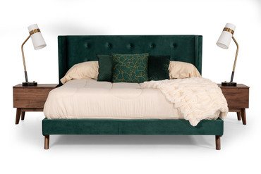 Eastern King Nova Domus Durango Modern Green Fabric & Walnut Bed / VGMABR-83-EK