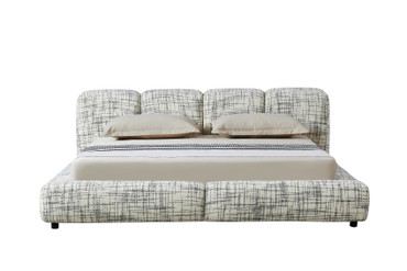 Eastern King Modrest Shiloh - Modern Off-White + Black Fabric Bed / VGEV-B070-WHTBLK-EK