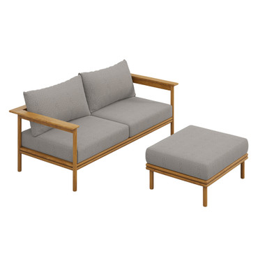 Wren 2-Piece Outdoor Patio Teak Wood Sofa and Ottoman Set / EEI-7066