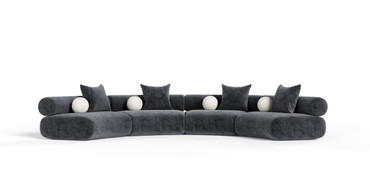 Divani Casa Simpson - Contemporary Dark Grey Fabric Curved Modular Sectional Sofa with Throw Pillows-4-Piece Sectional / VGOD-ZW-23018-GRY-MOD-4-Piece Sectional