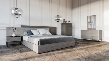 Queen Nova Domus Enzo Italian Modern Grey Oak & Fabric 4-Piece Bedroom Set / VGACENZO-4PC-SET-Q