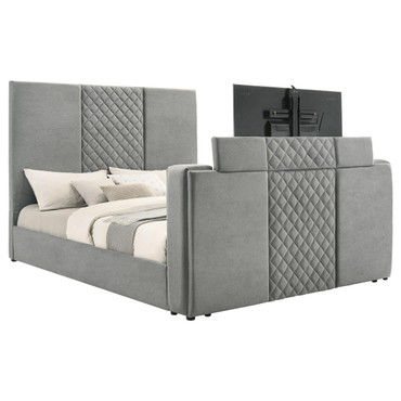 Tara 61-inch Upholstered Eastern King Panel TV Bed Grey / CS-315994KE