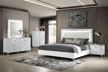 Cassia 5-piece Eastern King LED Bedroom Set White High Gloss / CS-215791KE-S5