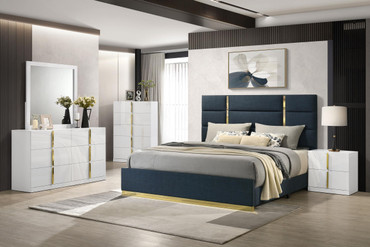 Ines 5-piece Queen Bedroom Set Navy and White High Gloss / CS-223091NVYQ-S5