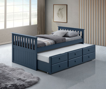 Clemens Twin Captain Bed w/ Trundle, Midnight Blue / FM-BK101BL-BED