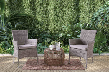 ZUBERI 3 Pc. Patio Conversation Set, Gray / FM80003NT-3PC-06GY