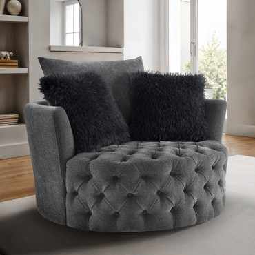 Sofi Swivel Chair, Button Tufted, Light Gray / FM-AC6000DG-SW