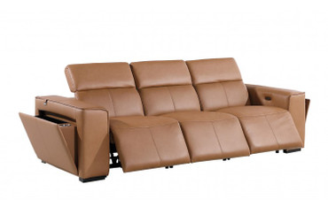 Genuine Italian Cognac Leather 3 Power Reclining Sofa / 1224-COGNAC-3.3-HT