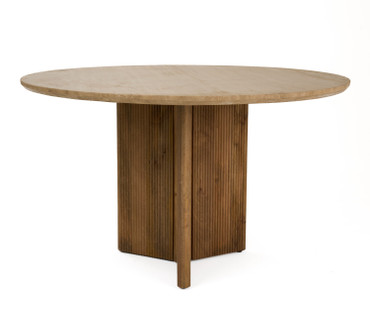 Pawnee - Modern Travertine Marble + Wood Round Dining Table / VGBR-SBA-2706-130