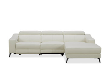 Rampart - Modern L-Shape RAF White Leather Sectional Sofa with 1 Recliner / VGKM-5325-RAF-WHT-SECT