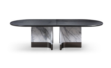 Renfew - Modern Black Oak + Faux Marble Oval Dining Table / VGVCT2203-DT