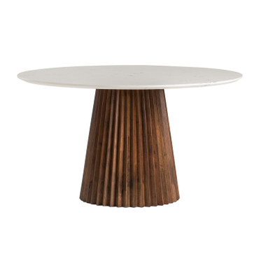 Nancy - Mid-Century Modern White Marble + Walnut Round Dining Table / VGMAMIT-5347