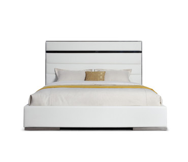 Eastern King Modrest Cartier - Modern White Vegan Leather + Stainless Steel Bed / VGVC-BDA002-BED-WHT-EK