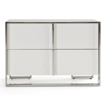 Cartier - Modern White + Stainless Steel Nightstand / VGVC-NA002-WHT
