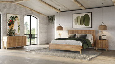 Queen Modrest Mikala - Modern Natural Oak Bedroom Set / VGWDMIL-SET-Q