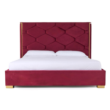 Queen Modrest Janet - Modern Red Velvet + Gold Bed / VGVC-BD1820-BED-Q