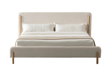 Queen Modrest Electra - Modern Ivory Fabric + Rubberwood Bed / VGHM-F4091-1-BED-Q