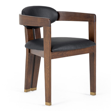 Belton - Modern Black Vegan Leather + Brown Oak Dining Chair / VGMY-2918-BLK