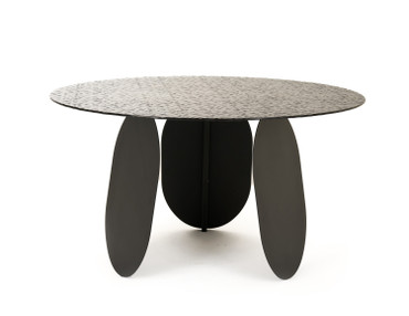 Maxine - Modern Hammered Grey Glass Round Dining Table / VGYF-DT9003