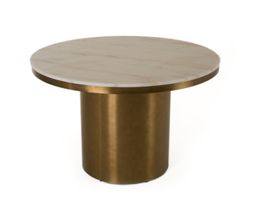 Rocky - Glam White Marble & Brush Gold Round Dining Table / VGGM-M-DT-1309-RND