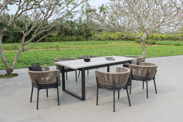Suntide - Outdoor Grey Fabric + Grey Acacia + Beige Rattan Dining Set / VGAT-RADS-238