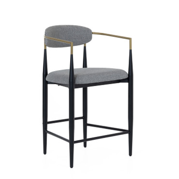 Buchtel - Mid-Century Modern Medium Grey + Gold Arm + Black Counter Chair / VGDW-J1313-MEDGRY