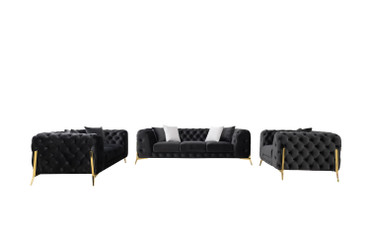 Clarice - Transitional Black Velvet Sofa Set / VGAH-SF1013-SET-BLK