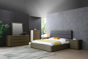 Eastern King Modrest Lois - Modern Grey Leather & Beige Shagreen Bedroom Set / VGVC-BD2408-SET-EK