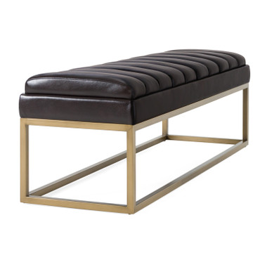 Bridger - Modern Brown Vegan Leather + Brass Dining Bench / VGGA-8667BE-BRN