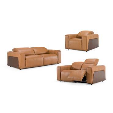 Sandstone - Modern Brown Leather Sofa Set w/ Electric Recliners / VGKV-KM.6120-SET-BRN