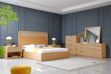 Queen Modrest Gavin - Modern Natural Ash + Rattan Bedroom Set / VGVC-BD2411-SET-NAT-Q