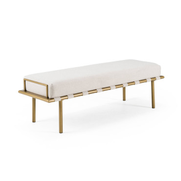 Hathaway - Modern Beige Fabric + Antique Brass Dining Bench / VGGA-GA-8668BE-BGE