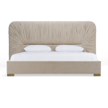 Eastern King Modrest Florence - Modern Beige Velvet + Gold Bed / VGVC-BD2410-BED-EK