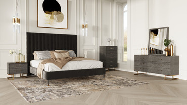 Hemlock Howard- Modern Dark Grey Velvet and Shagreen Grey EK Bedroom Set / VGKKB606-GRY-H-SET-EK