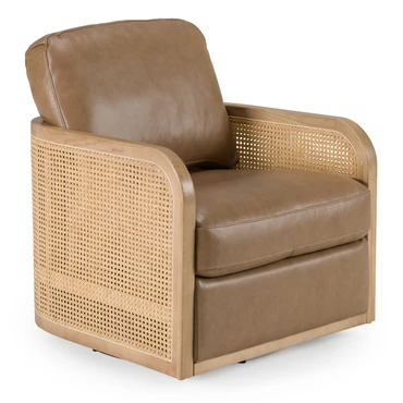 Danson - Modern Tan Leather + Wicker Swivel Accent Chair / VGKK-KF.A2090-SAND