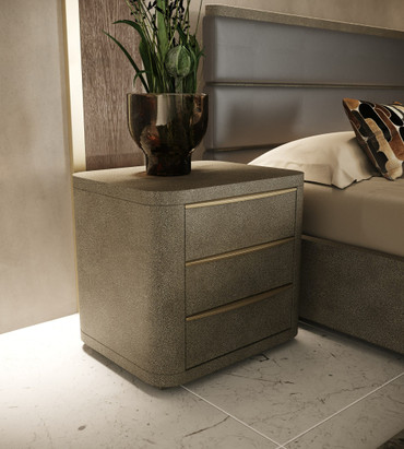 Lois - Modern Beige Shagreen + Brass Nightstand / VGVC-N2408