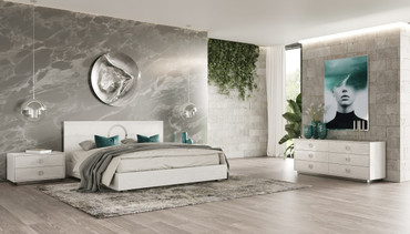 California King A&X Ovidius + Victoria - Modern White Crocodile Lacquer Bedroom Set / VGUN-OVIDVICT-SET-WHT-CK