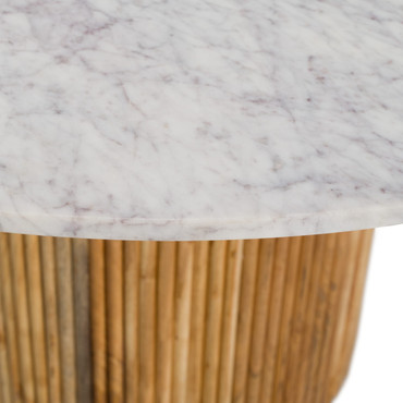 Shirley - Modern White Marble + Natural Acacia Round Dining Table / VGNR-NI90125